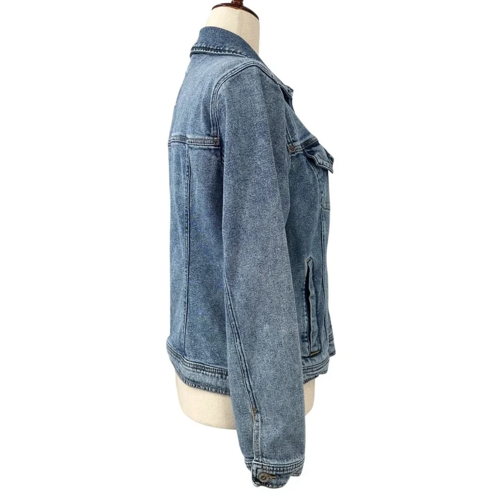 HOLLISTER Womens XL Full Zipper Front Acid Washed Blue Denim Stretch Jean Jacket - Picture 4 of 11